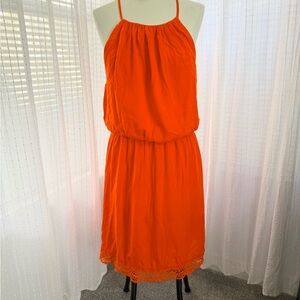 Guess Bright Orange Halter Midi Dress with Crochet Hem